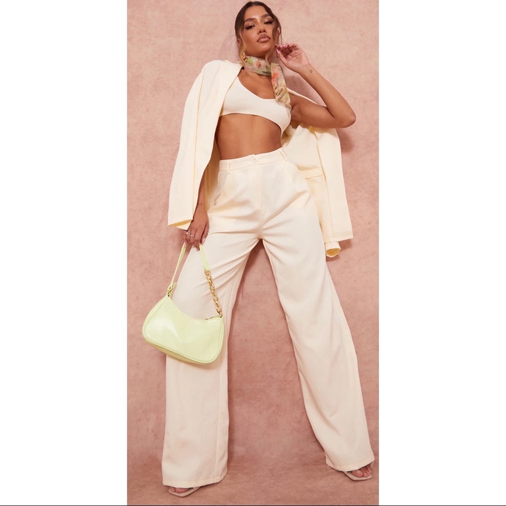 NWT Cream Stretch Woven Wide Leg Suit Pants